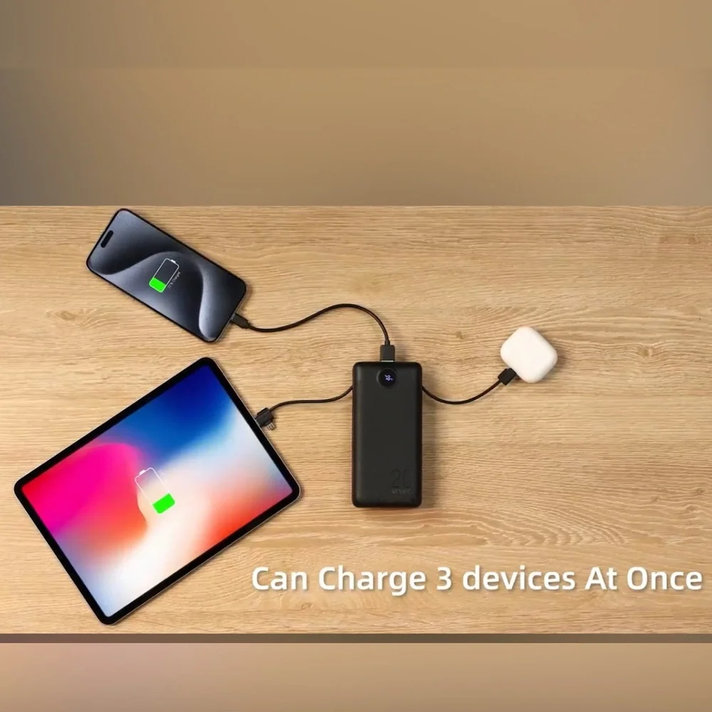 White Portable Power Bank with Built-in Cables The Box Is Damage